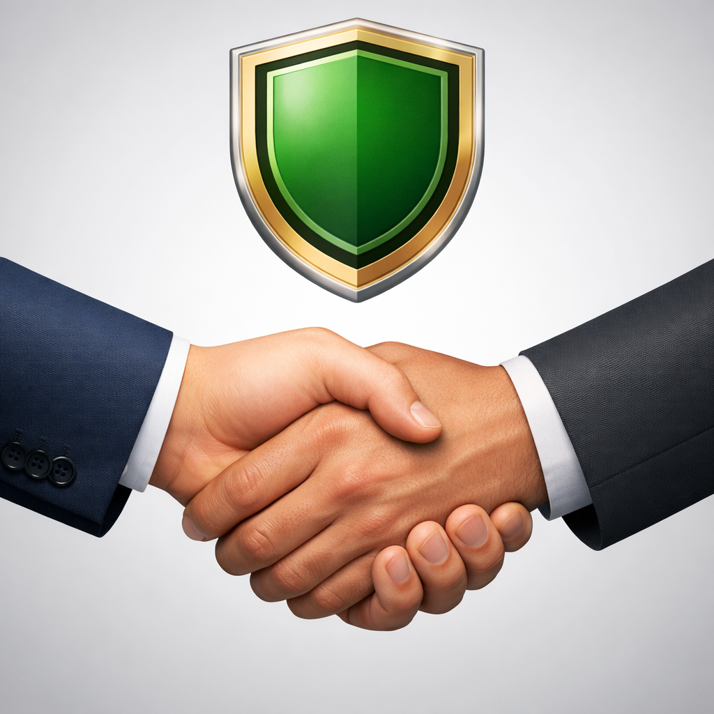 Handshake with Shield Icon representing trusted security partnership
